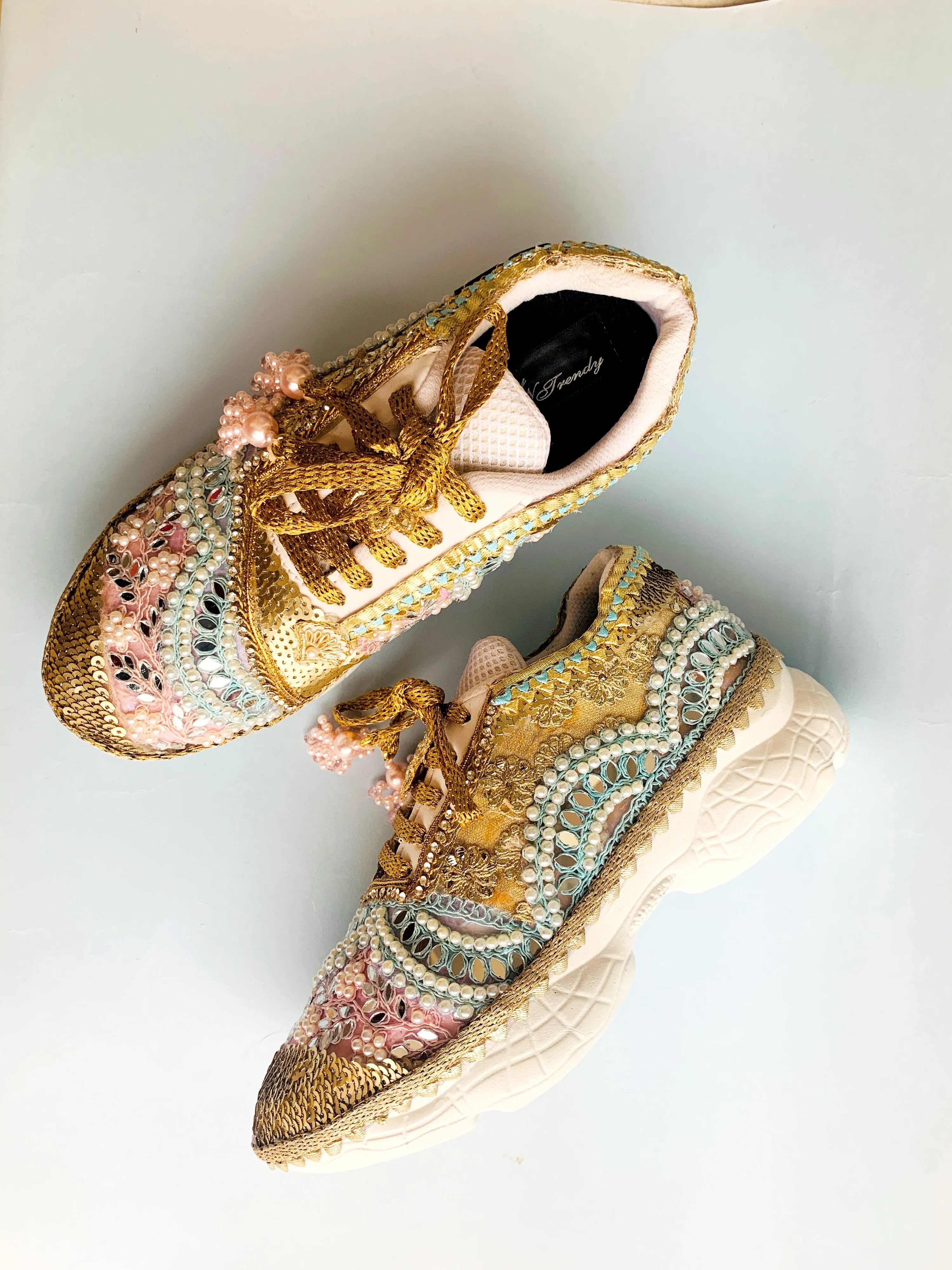 FUNKY N TRENDY pastel theme bridal sneakers / bridesmaid sneakers/ gold sneakers / golden sneakers / gold shoes