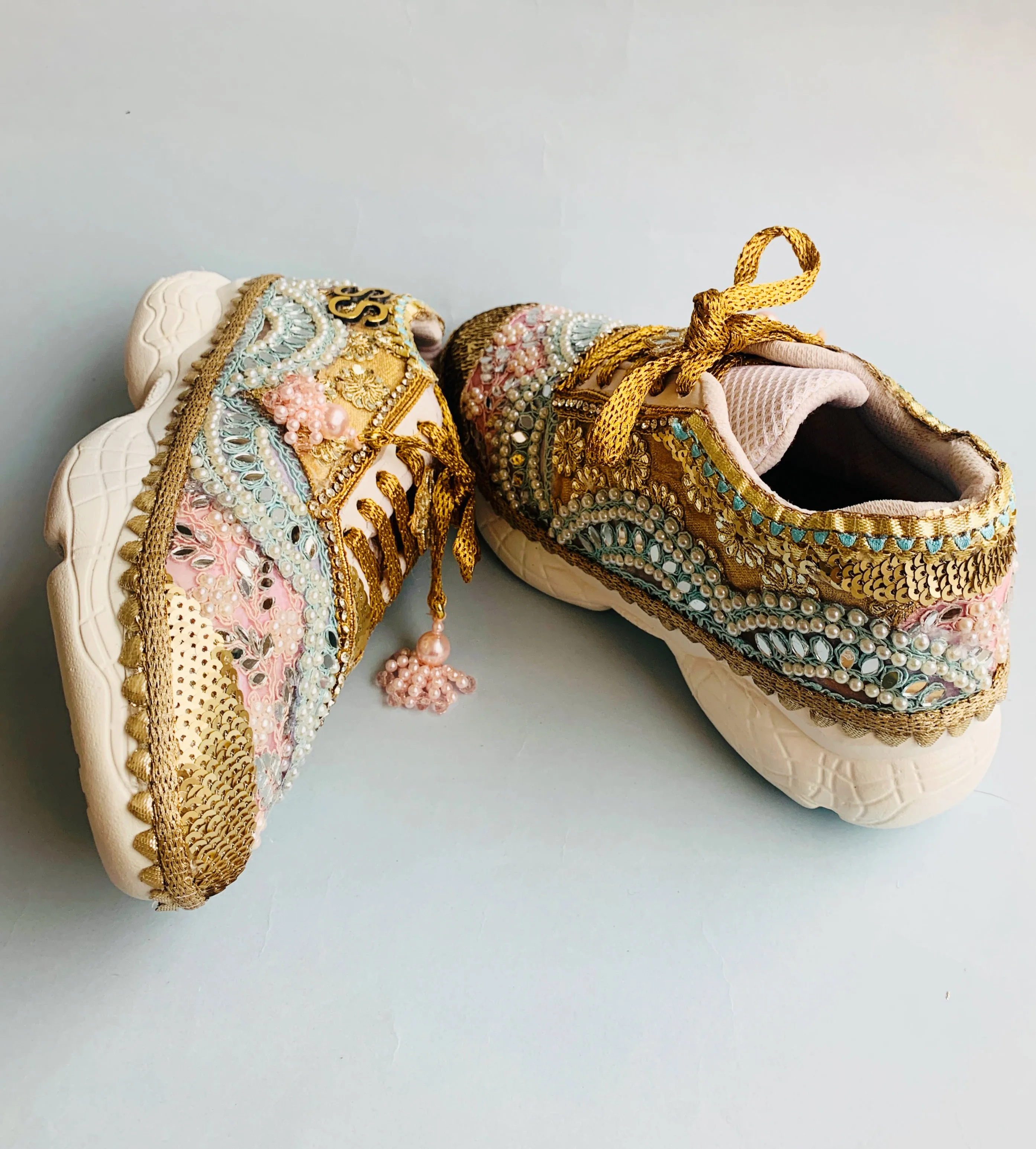 FUNKY N TRENDY pastel theme bridal sneakers / bridesmaid sneakers/ gold sneakers / golden sneakers / gold shoes