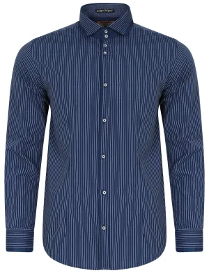 Gambino Pinstripe Shirt in Estate Blue - Tokyo Laundry