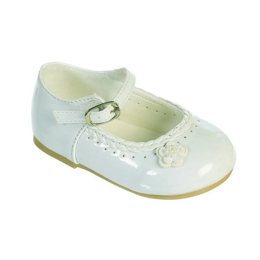 Girls Ivory Braided Edging Flower Patent Leather Mary Jane Shoes 3 Baby