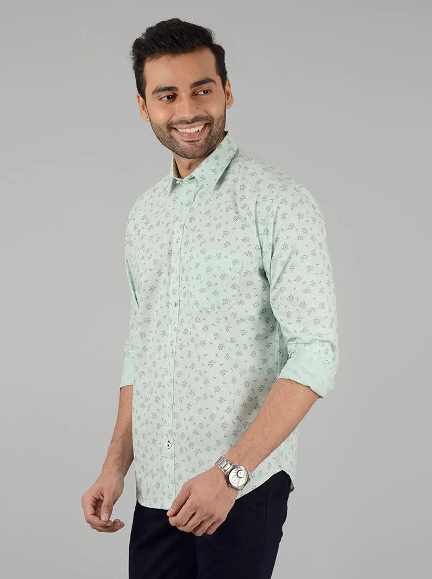 Green Printed Classic Fit Casual Shirt | Greenfibre