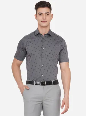 Grey Printed Slim Fit Formal Shirt | Greenfibre