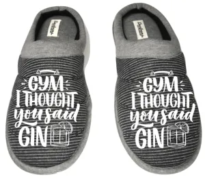 Gym I thought you said gin funny DF by DEARFOAMS Men's Slippers / House Shoes slides dad father husband gift