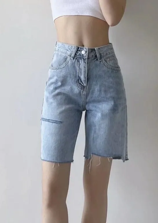 High Rise Relaxed Distressed Dad Denim Shorts