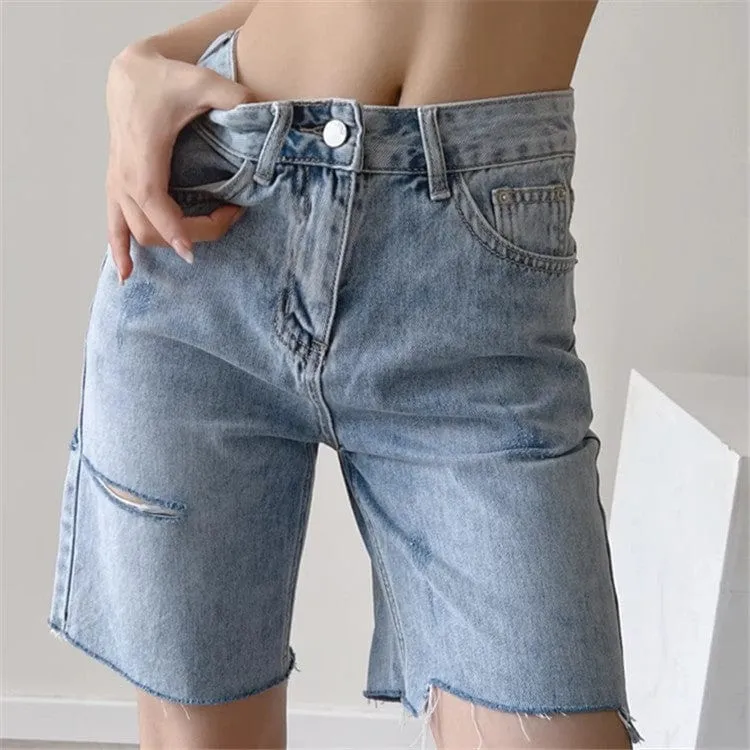 High Rise Relaxed Distressed Dad Denim Shorts