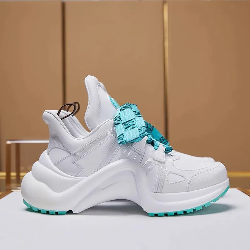 ikearlax Dad Shoes Female  New All-Match Star Same Bow-Shaped Thick Bottom Ins Fashion Lace-up Height Increasing Leisure Sneaker