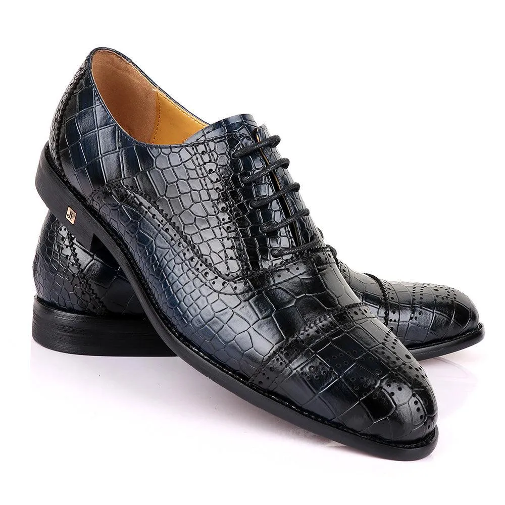 John Foster Oxford Croc Black And Blue Leather Shoe