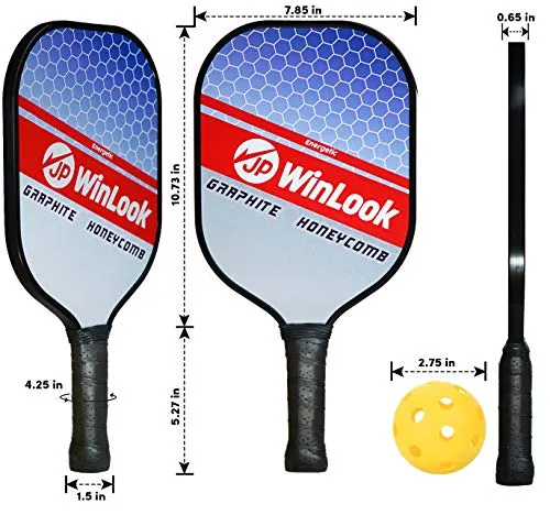 JP WinLook Pickleball Paddle Set with Graphite Face - Lightweight, Indoor/Outdoor USAPA Approved Racquets - - Beginner to Professional, Men Women, 3 Pickle Balls, 1 Racket Bag