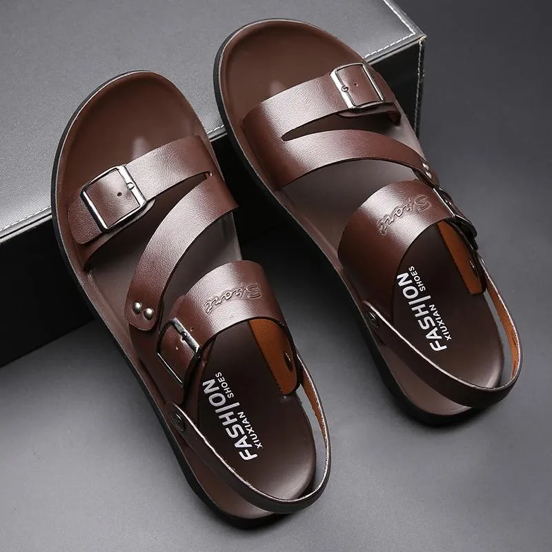 Kaegreel Men Summer Comfortable Leather Barefoot Sandals