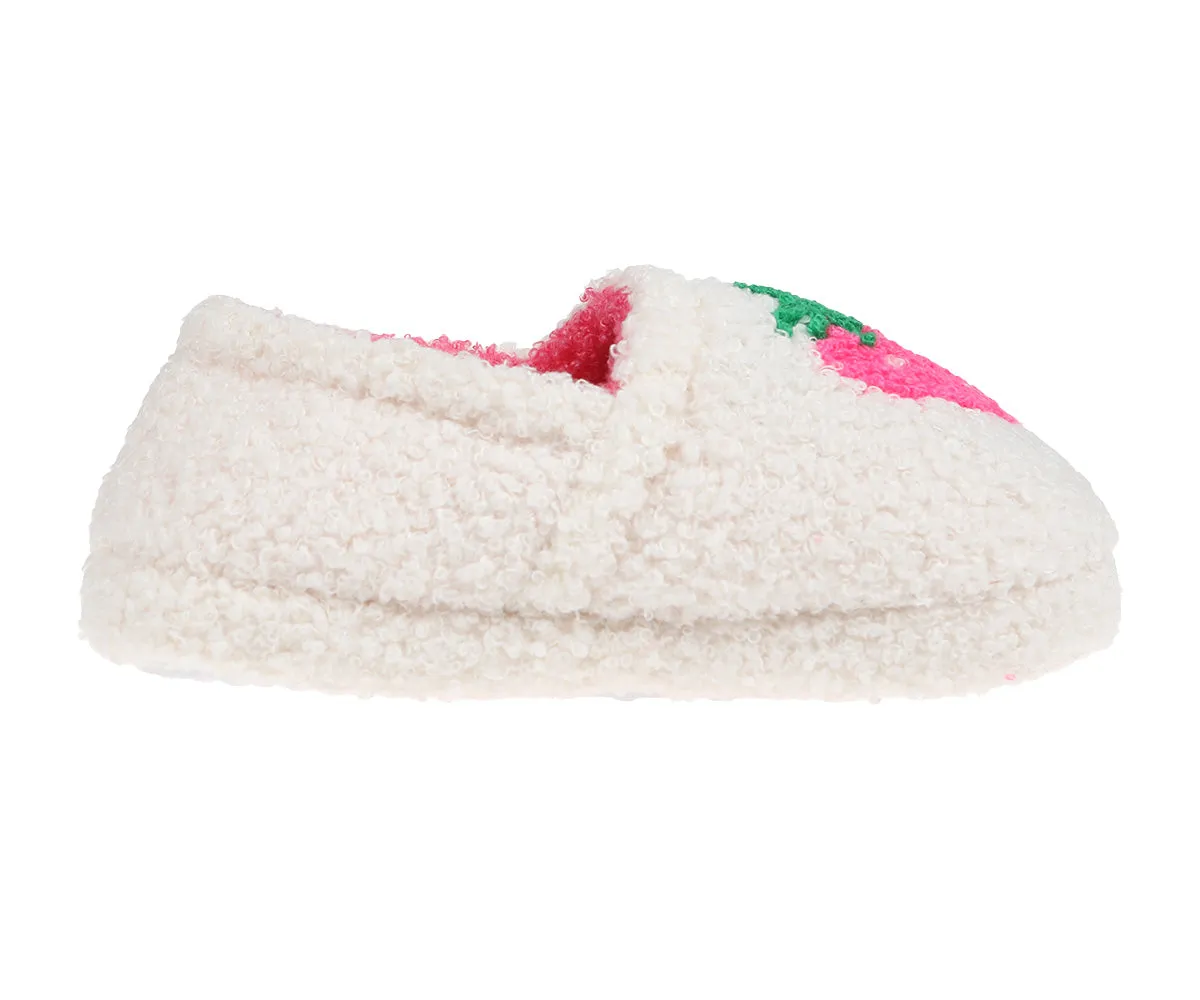 Kensie Toddler Girl's Warm Sherpa Little Girls Fuzzy Slippers, Cute Stuff for Kids with Cute Patch - Toddler Shoes for Girls