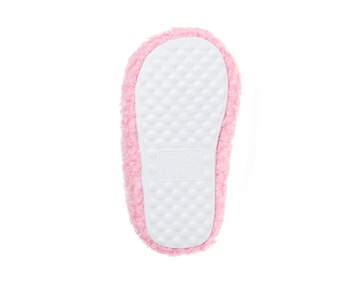 Kensie Toddler Girl's Warm Sherpa Little Girls Fuzzy Slippers, Cute Stuff for Kids with Cute Patch - Toddler Shoes for Girls