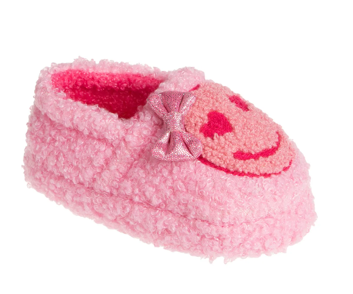 Kensie Toddler Girl's Warm Sherpa Little Girls Fuzzy Slippers, Cute Stuff for Kids with Cute Patch - Toddler Shoes for Girls