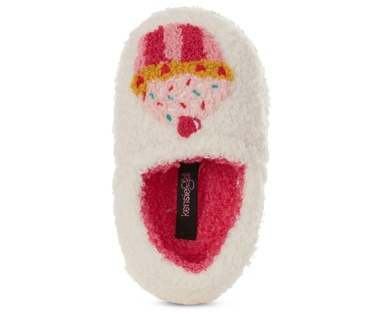 Kensie Toddler Girl's Warm Sherpa Little Girls Fuzzy Slippers, Cute Stuff for Kids with Cute Patch - Toddler Shoes for Girls