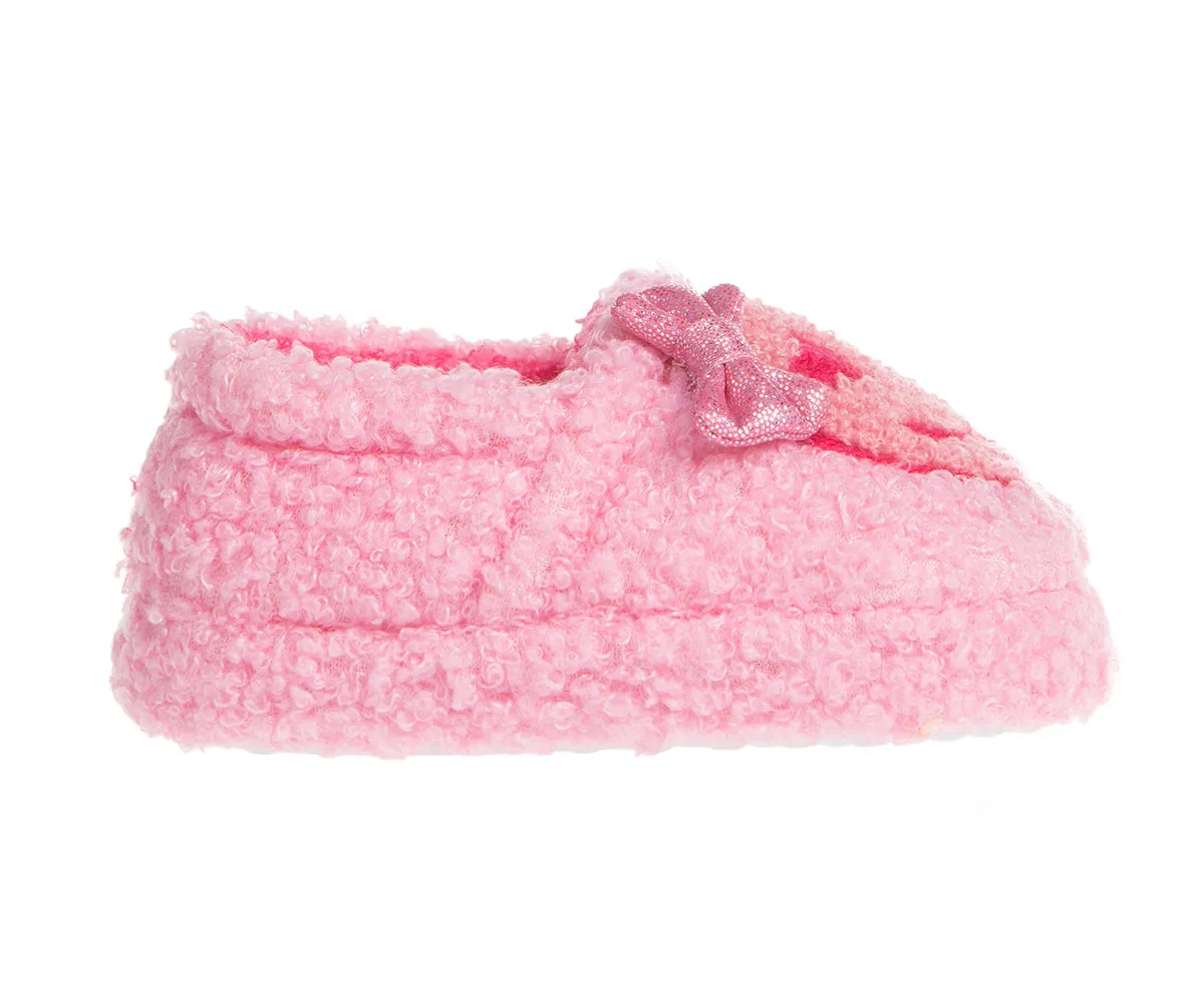 Kensie Toddler Girl's Warm Sherpa Little Girls Fuzzy Slippers, Cute Stuff for Kids with Cute Patch - Toddler Shoes for Girls