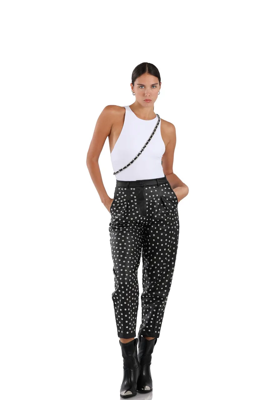 LEATHER STUD PANTS SILVER