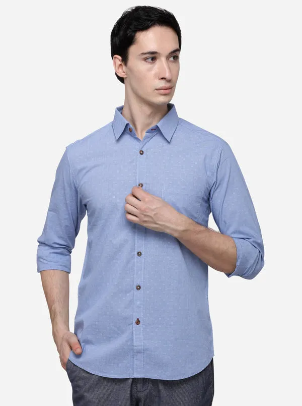 Light Blue Regular Fit Printed Casual Shirt | Greenfibre