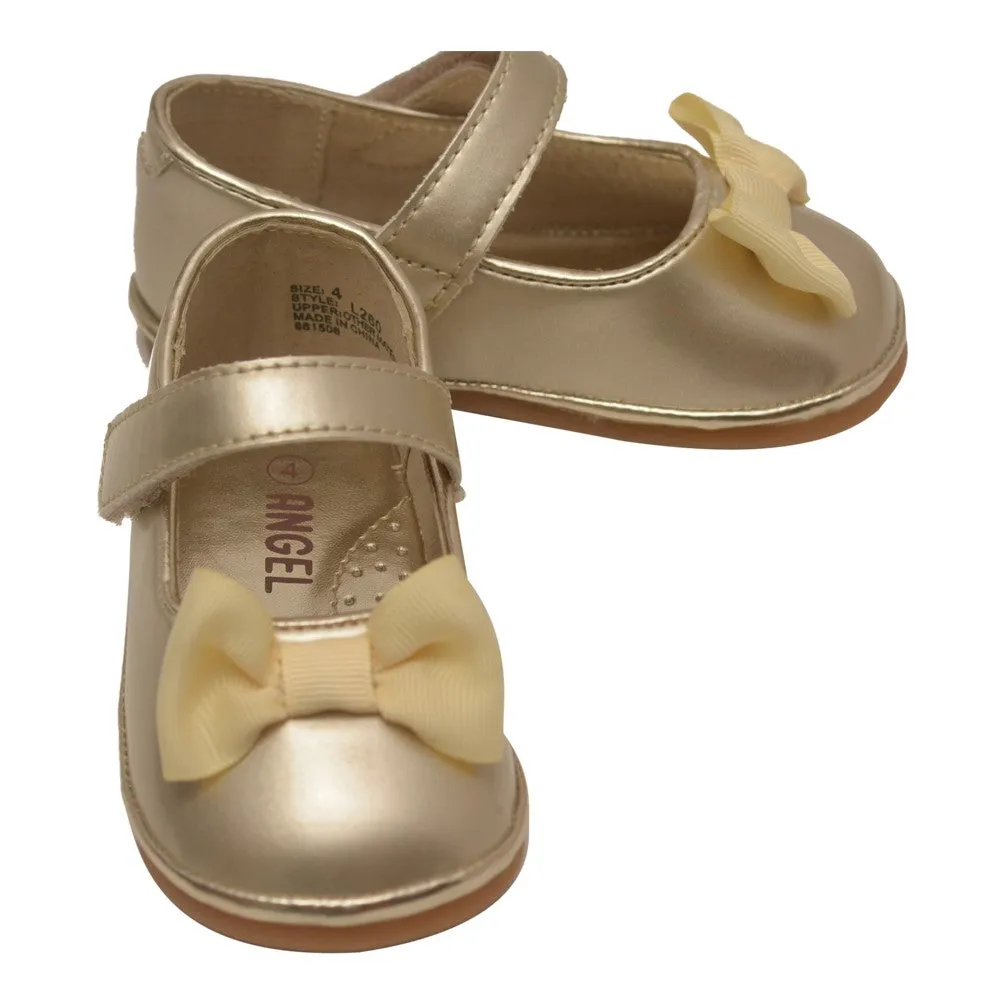 Little Girls Gold Patent Grosgrain Bow Mary Jane Shoes 5-7 Toddler