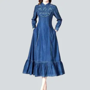 Long embroidered y2k denim dress