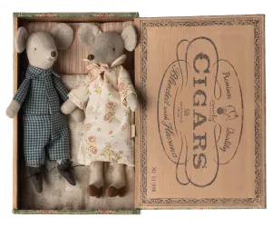 Maileg Grandma and Grandpa mice in cigarbox