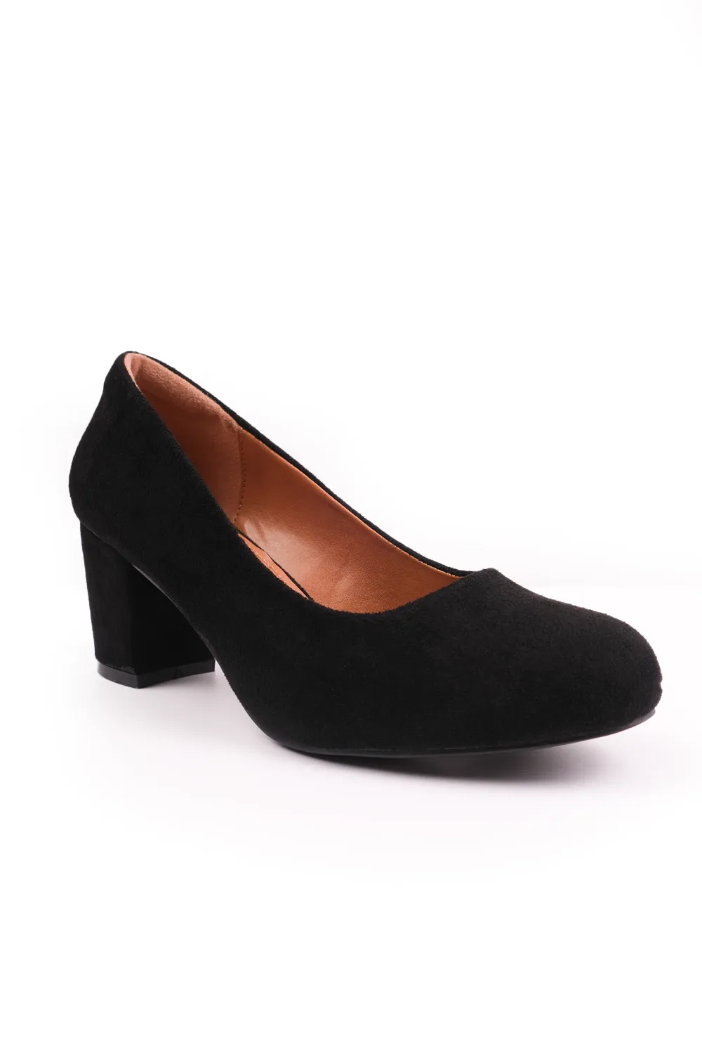 MELROSE MID BLOCK HEEL COURT SHOES IN BLACK SUEDE