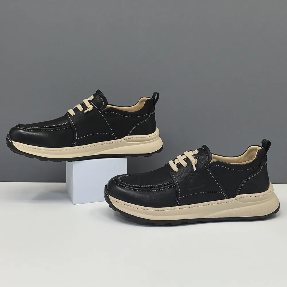 Men Solid Minimalism Leather Flat Casual Shoes