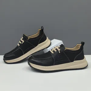 Men Solid Minimalism Leather Flat Casual Shoes