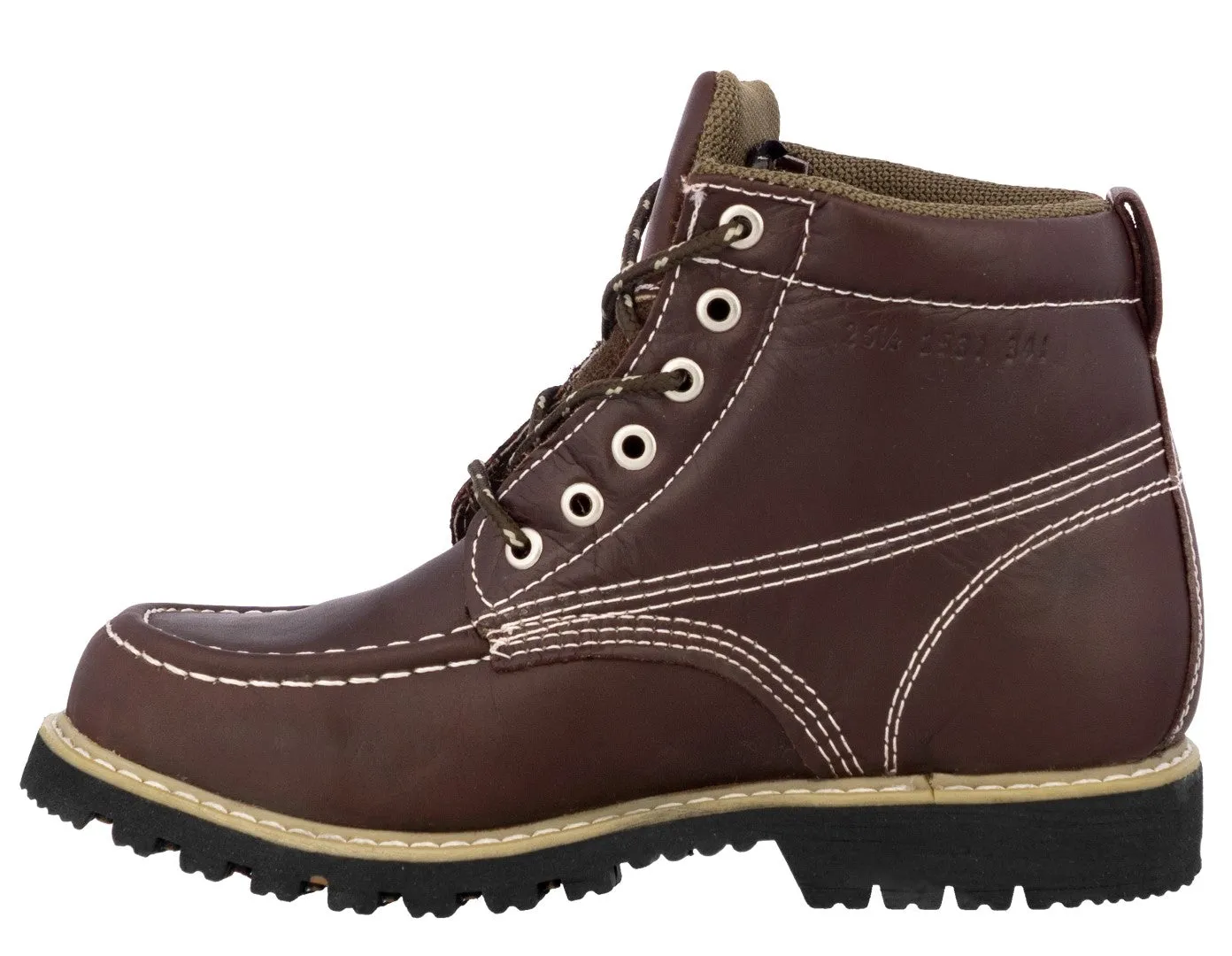 Mens Burgundy Work Boots Leather Slip Resistant Lace Up Soft Toe - #650TR