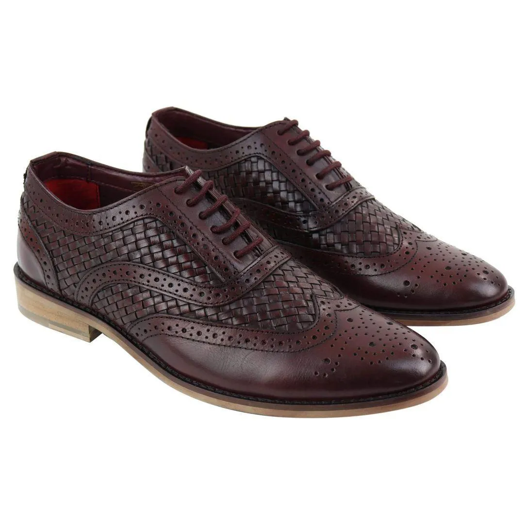 Mens Real Full Leather British Brogues Maroon Brown Black Smart Casual Retro