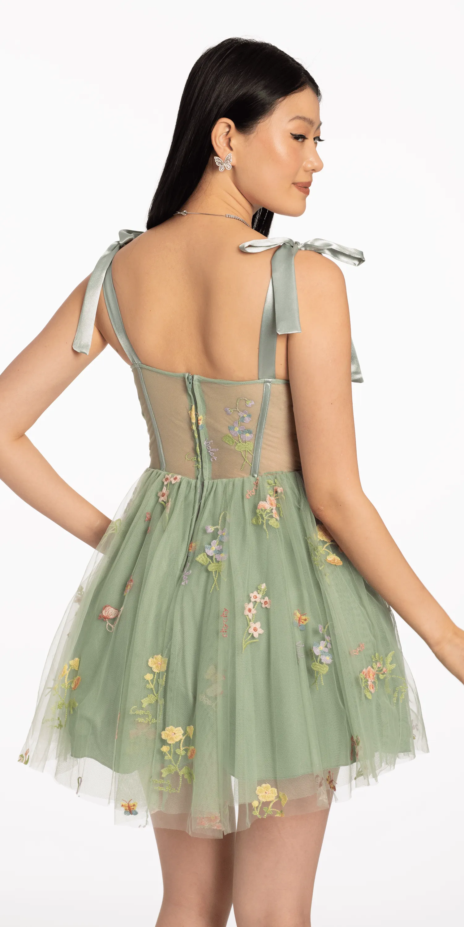 Mesh Floral Embroidered Corset Fit and Flare Dress