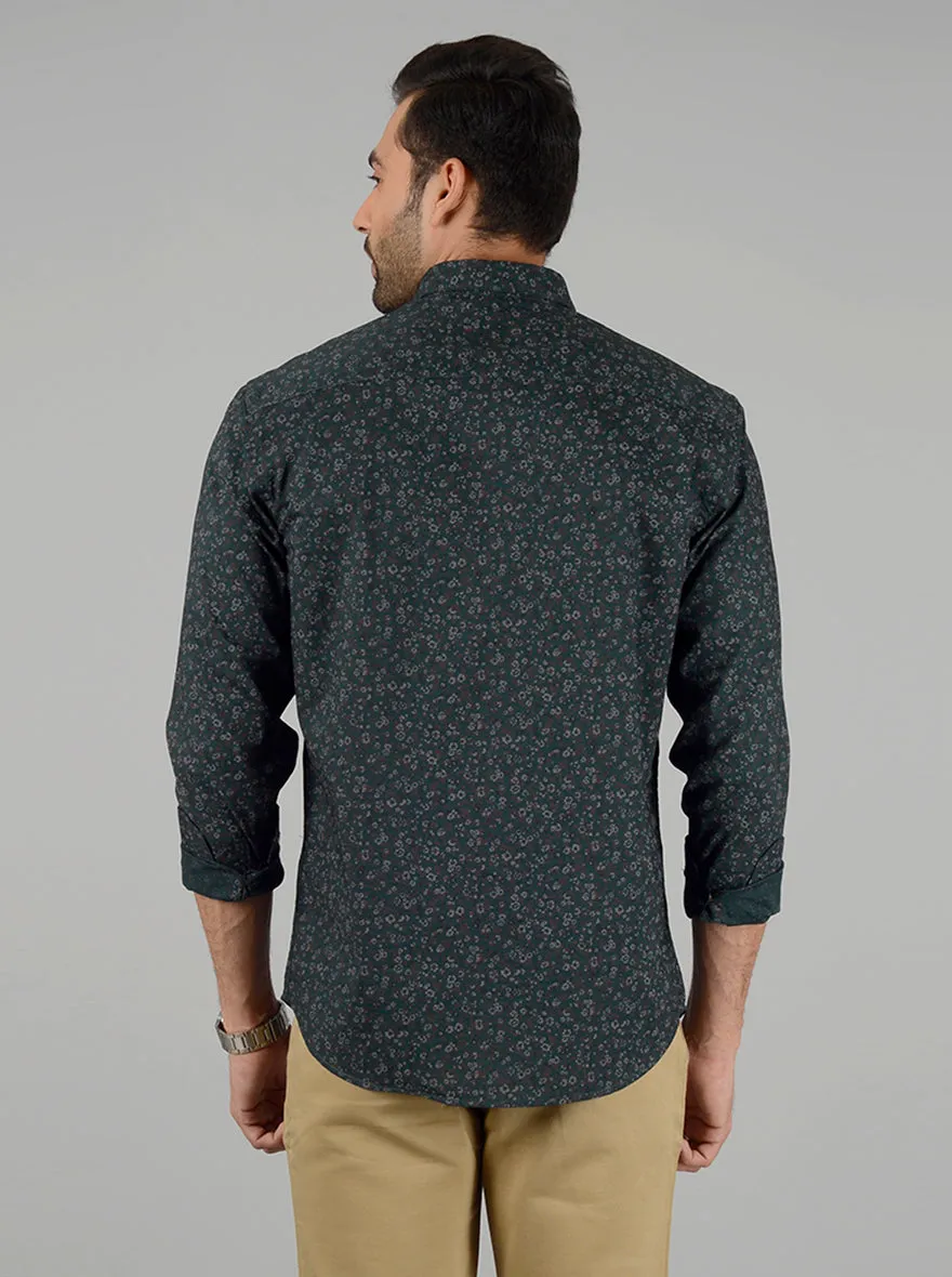 Olive Green Printed Classic Fit Casual Shirt | Greenfibre