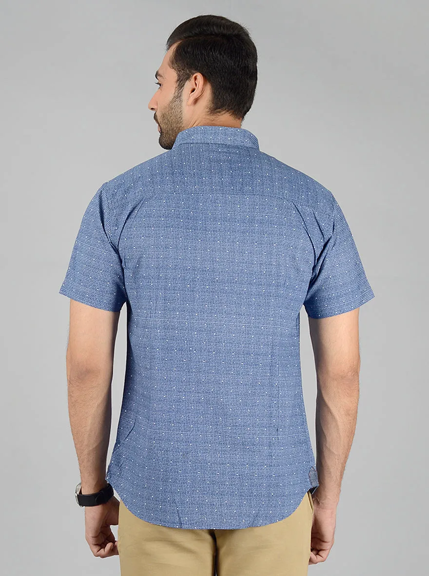 Pigeon Blue Printed Slim Fit Casual Shirt | Greenfibre