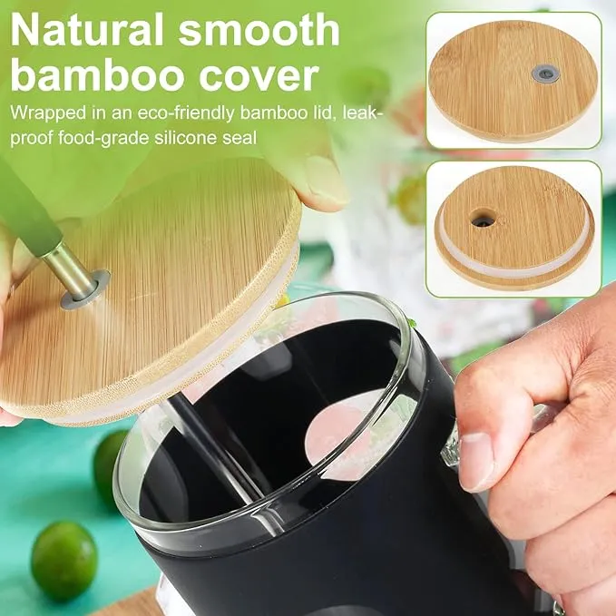 Portable Glass Cup with Lid, Straw & Silicone Sleeve