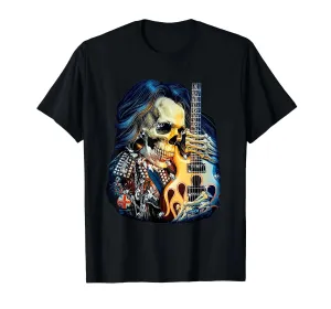 Rock On Guitar Neck With A Sweet Rock & Roll Skeleton Skull T-Shirt