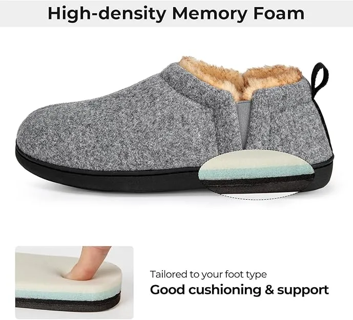 Snug Leaves Men's Wool Felt Slippers Comfy Warm Winter House Shoes with Elastic Gores