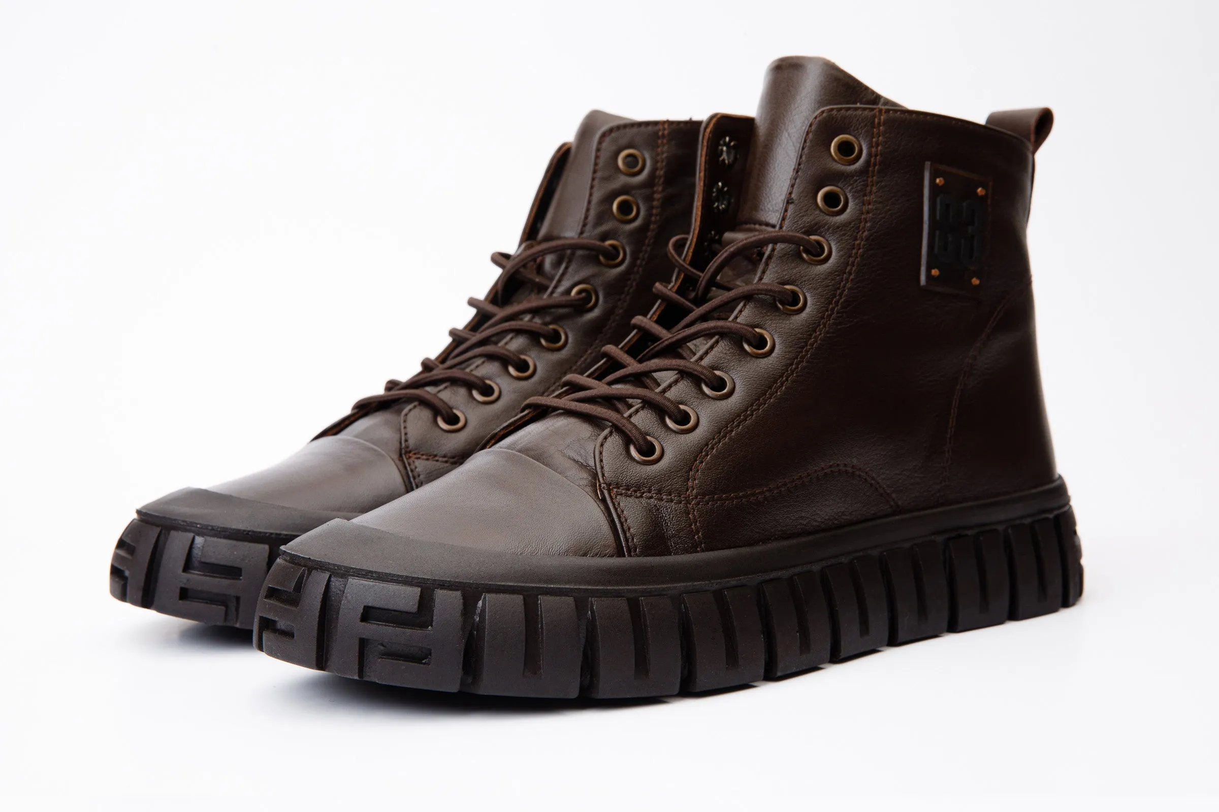 The Taco Brown Leather Casual Lace-Up Men Boot with a Zipper