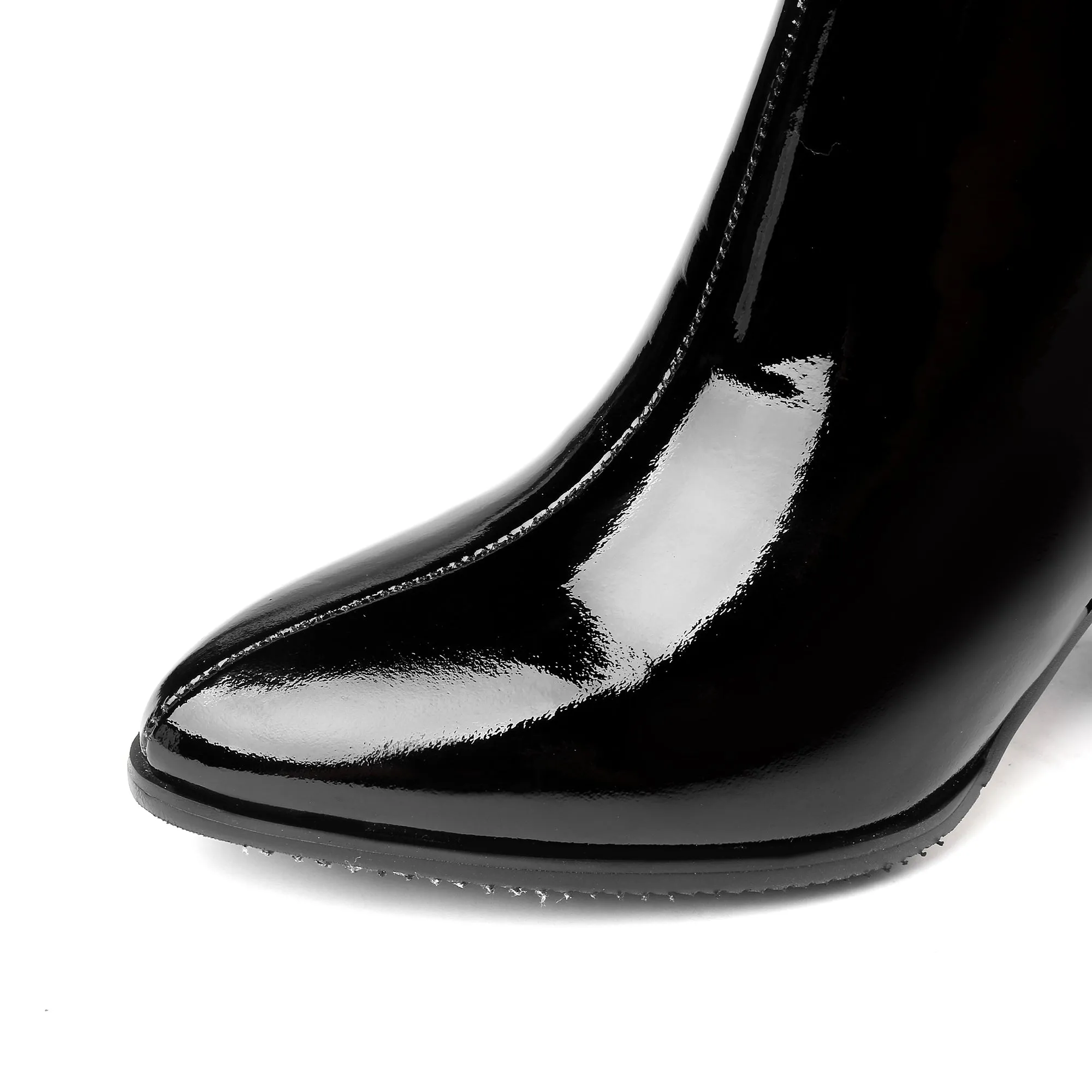 TinaCus Patent Leather Round Toe Chunky Heel Plus-size Handmade Ankle Boots