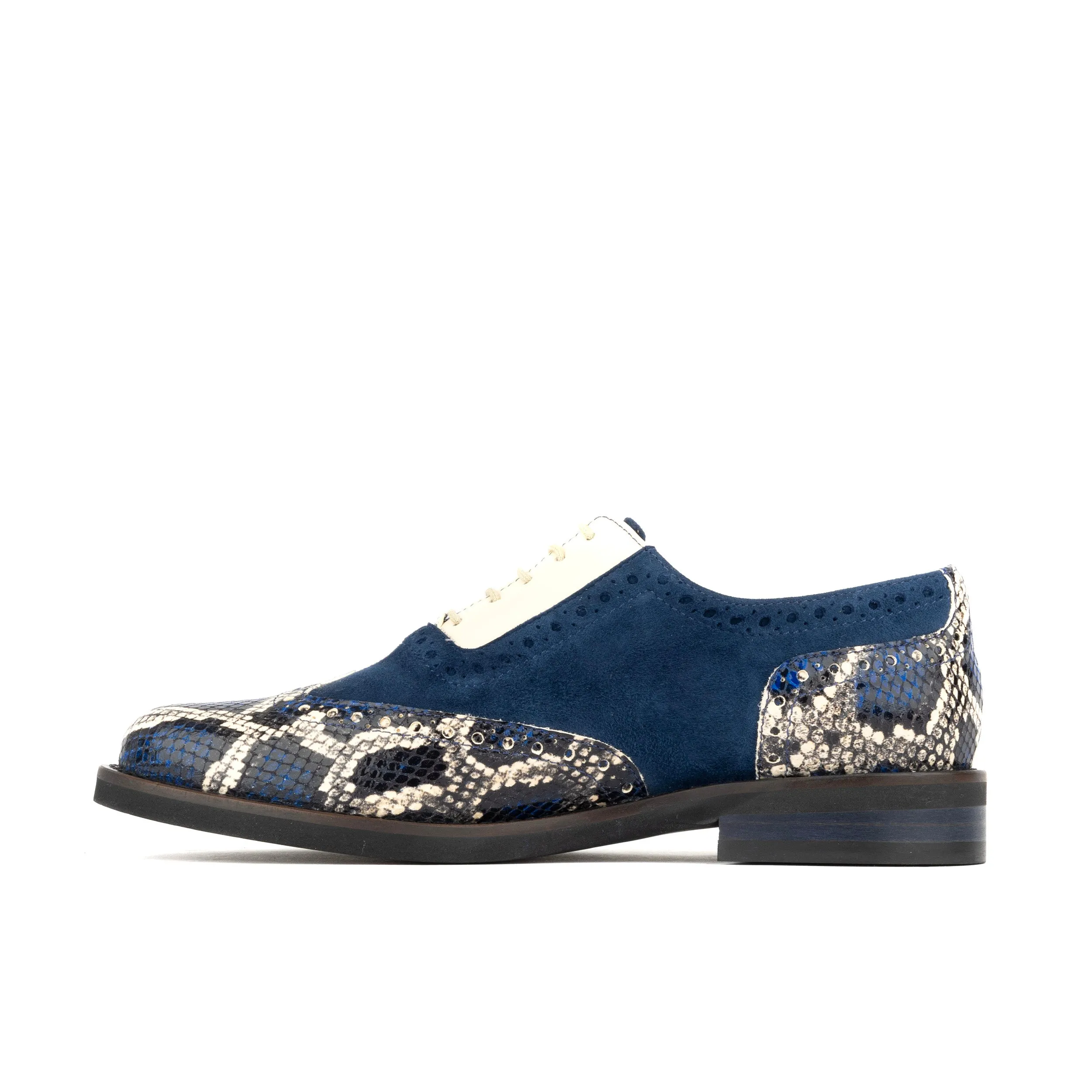 Vivienne - Blue Snake - Women's oxford shoe with blue & snake effect leather combo