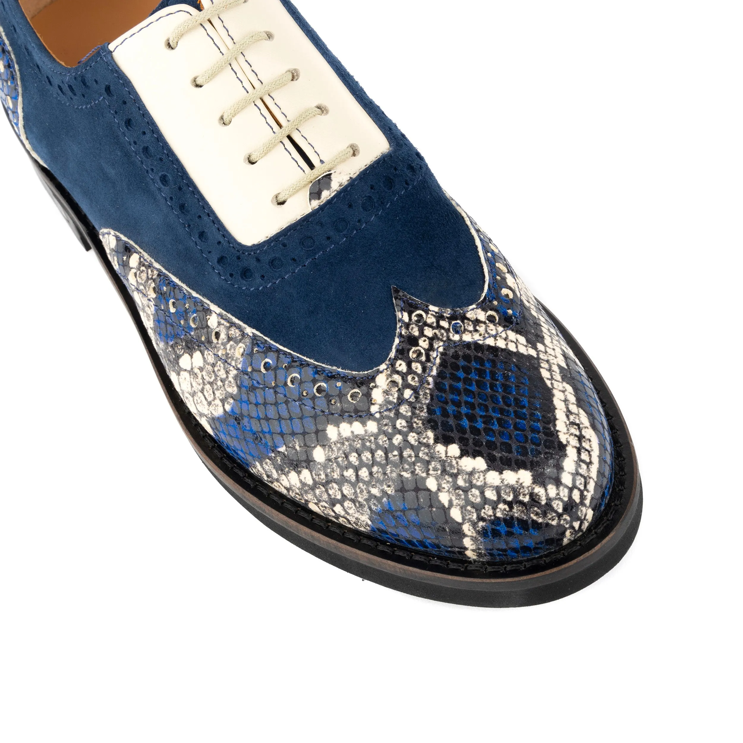 Vivienne - Blue Snake - Women's oxford shoe with blue & snake effect leather combo