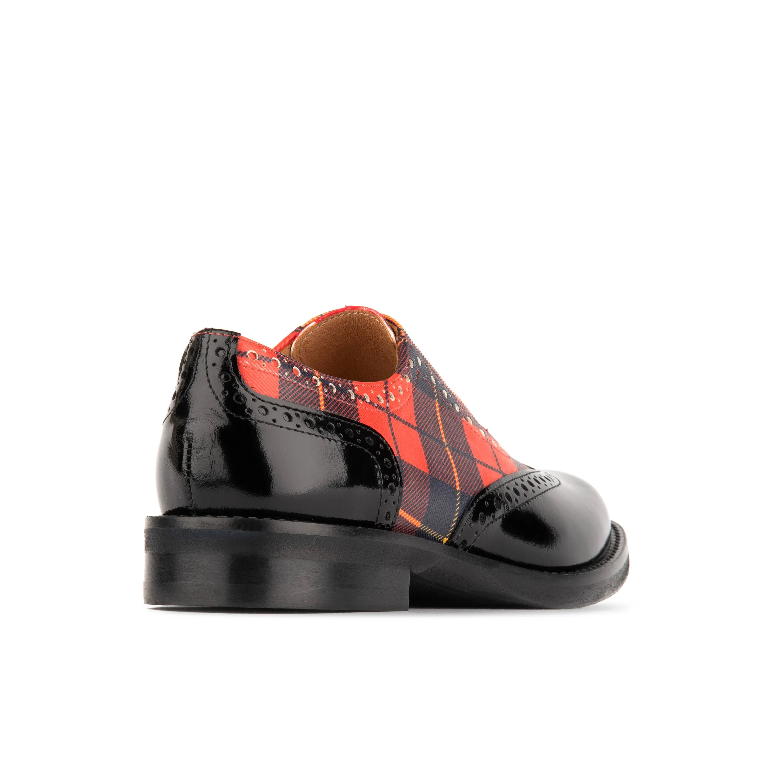 Vivienne - Red Tartan - Women's almond toe oxford lace-up in tartan pattern leather