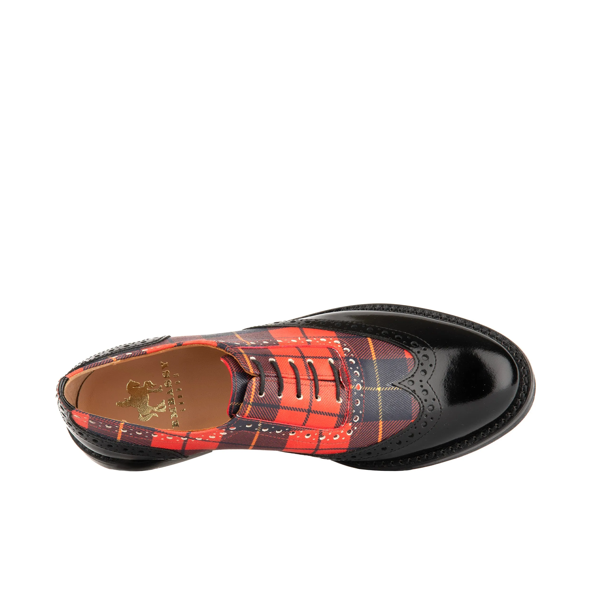 Vivienne - Red Tartan - Women's almond toe oxford lace-up in tartan pattern leather