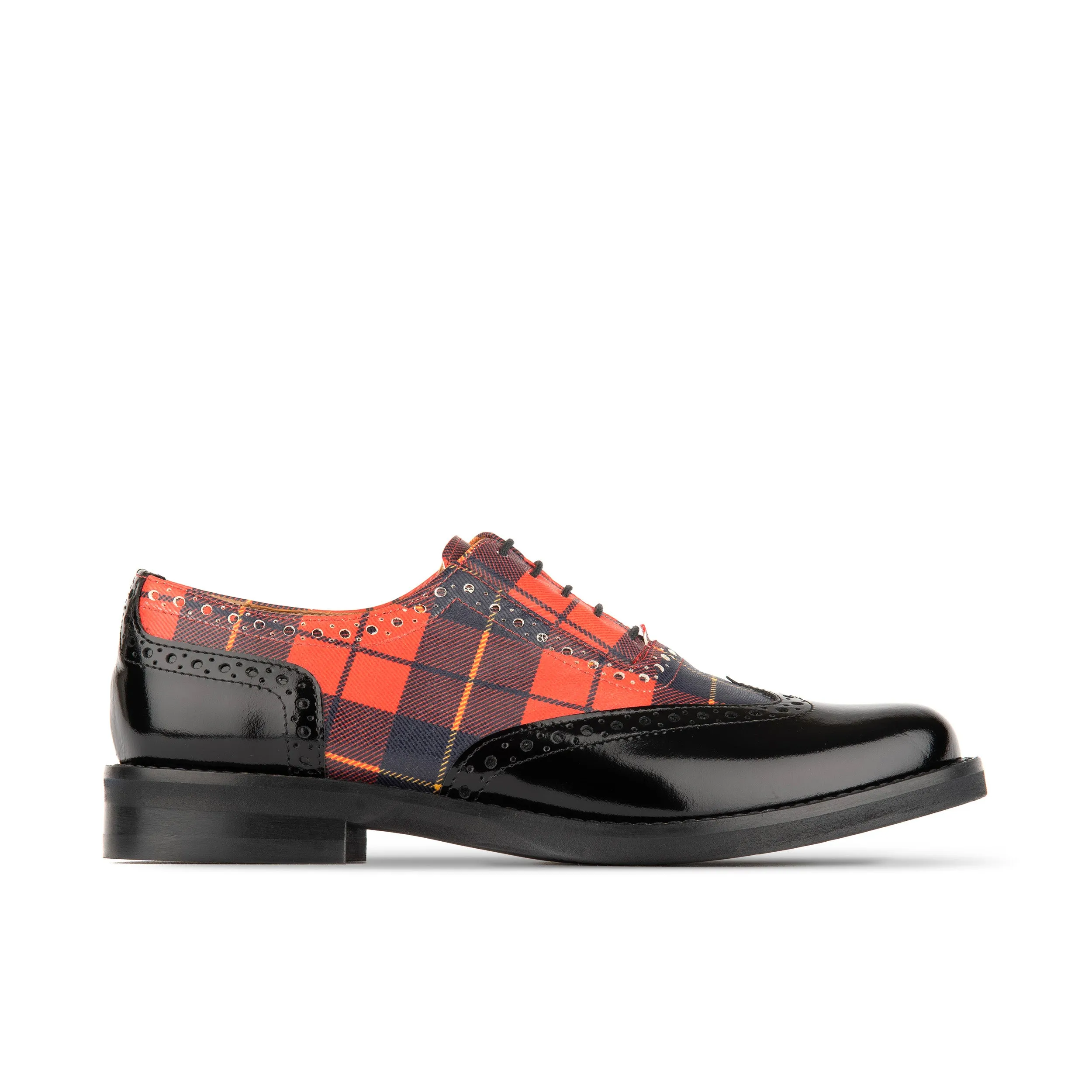 Vivienne - Red Tartan - Women's almond toe oxford lace-up in tartan pattern leather