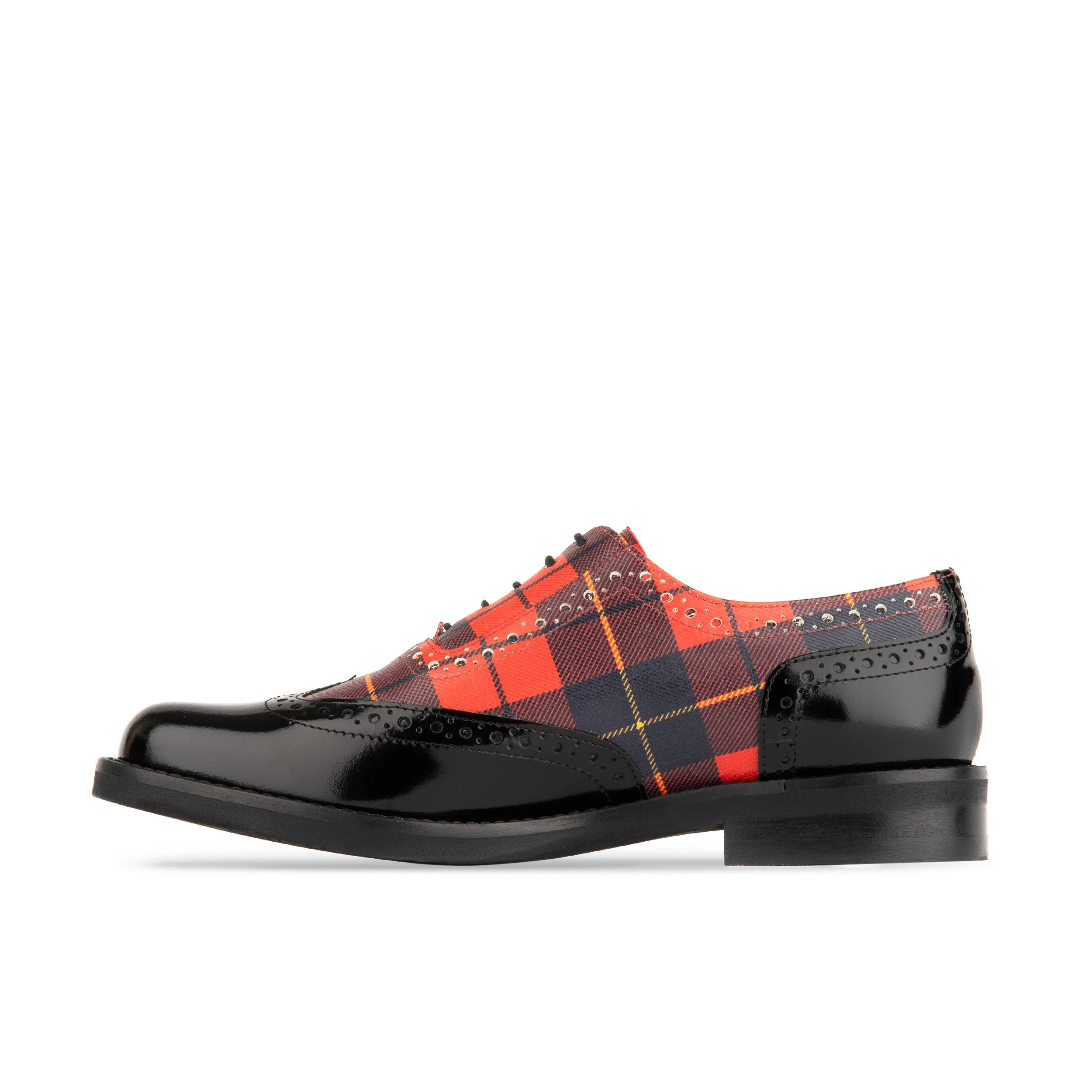 Vivienne - Red Tartan - Women's almond toe oxford lace-up in tartan pattern leather