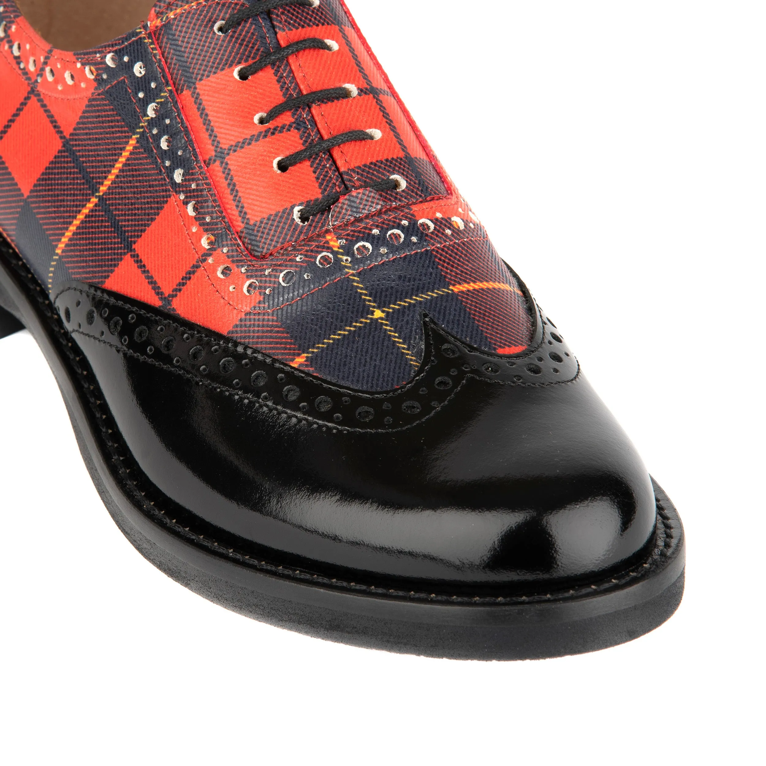 Vivienne - Red Tartan - Women's almond toe oxford lace-up in tartan pattern leather