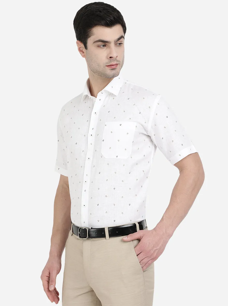 White & Brown Printed Regular Fit Formal Shirt | JadeBlue